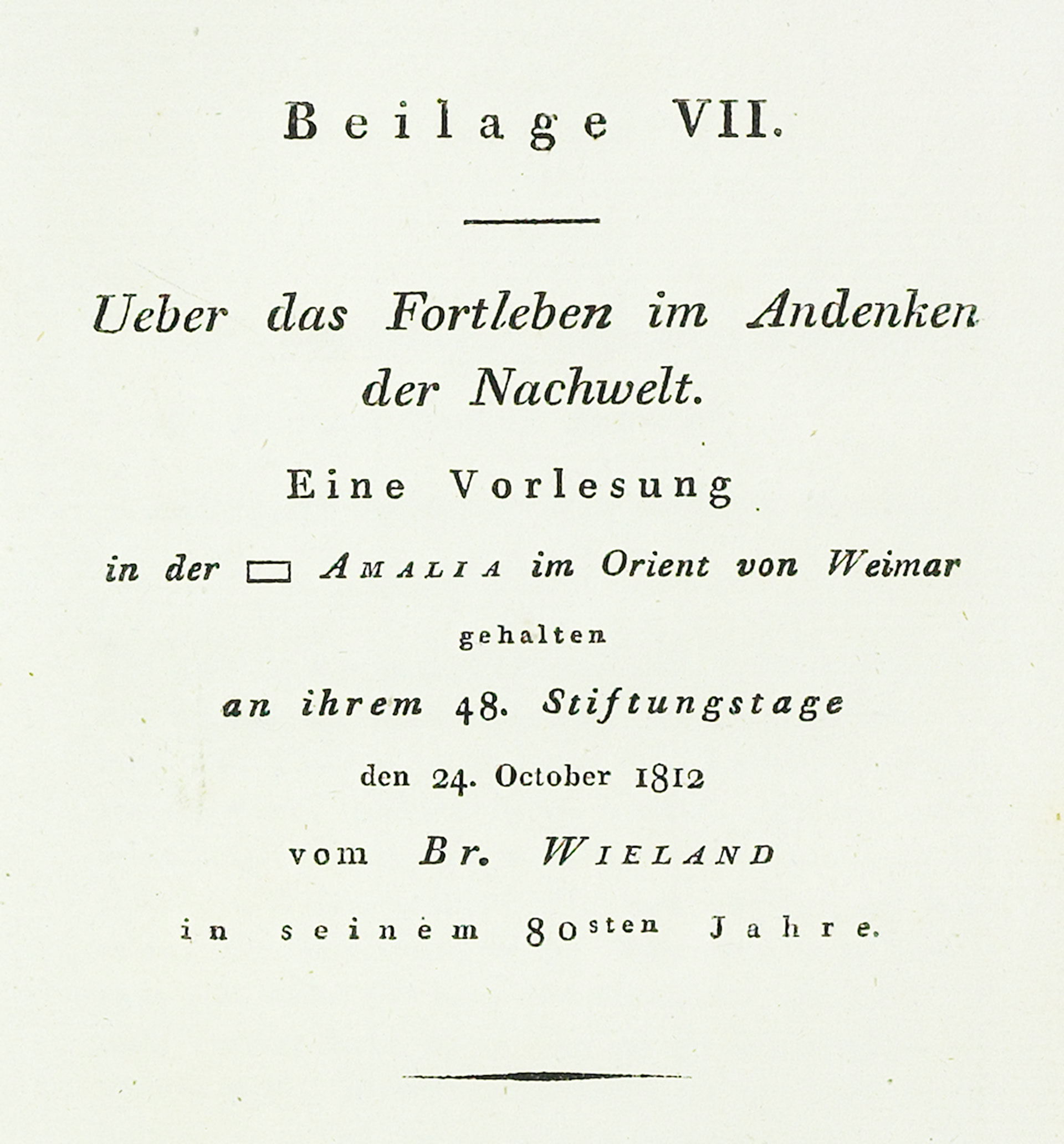 C. M. Wieland: Ueber das Fortleben im Andenken der Nachwelt, Weimar 1812. Herzogin Anna Amalia Bibliothek, Klassik Stiftung Weimar