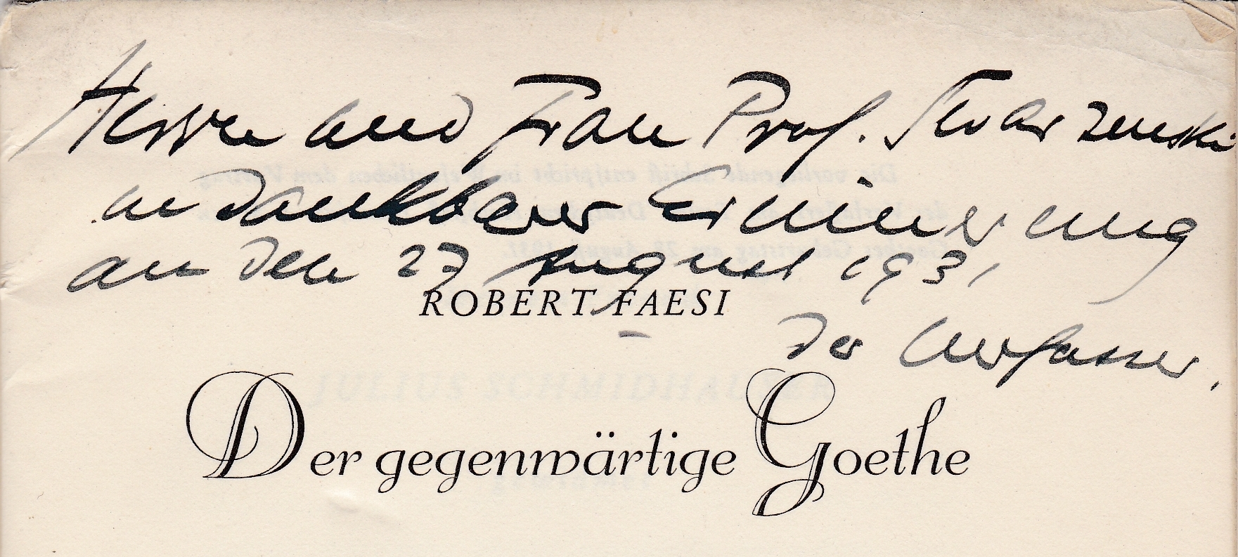 Handschriftliche Widmung auf dem Titelblatt, © Klassik Stiftung Weimar