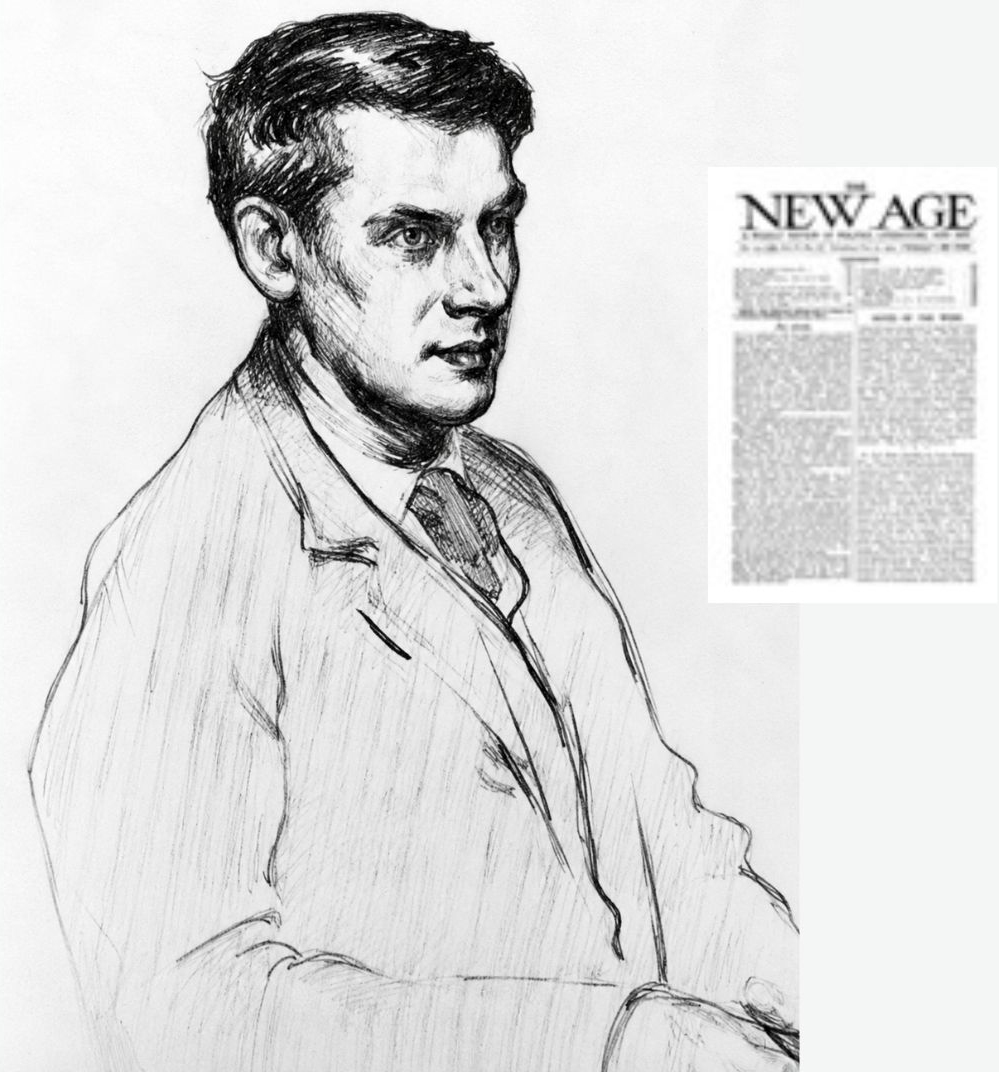 <p>Jackson, Ernest F. (1872–1945): <em>Portrait of Alfred Orage</em>, Bleistift und Aquarell auf Papier, Leeds Museums and Galleries (Leeds Art Gallery), Leeds (UK) und <em>The New Age: A Weekly Review of Politics, Literature and Art</em> war eine britische Wochenzeitschrift (1894–1938), die von 1907 to 1922 von Alfred Orage herausgegeben wurde.</p>