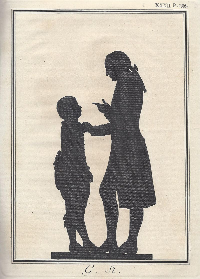 Johann Wolfgang Goethe mit Fritz von Stein. Kupferstich von 1780 nach einem Schattenriss von Johann Friedrich Anthing, aus Johann Caspar Lavater 