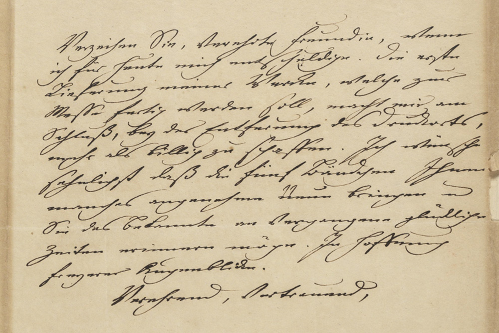 <p>Brief Johann Wolfgang von Goethes an Schillers Schwägerin Caroline von Wolzogen, 2. April 1827: Dies ist einer von zwei Briefen Goethes, die Josefine Lechner gehörten. © Klassik Stiftung Weimar</p>