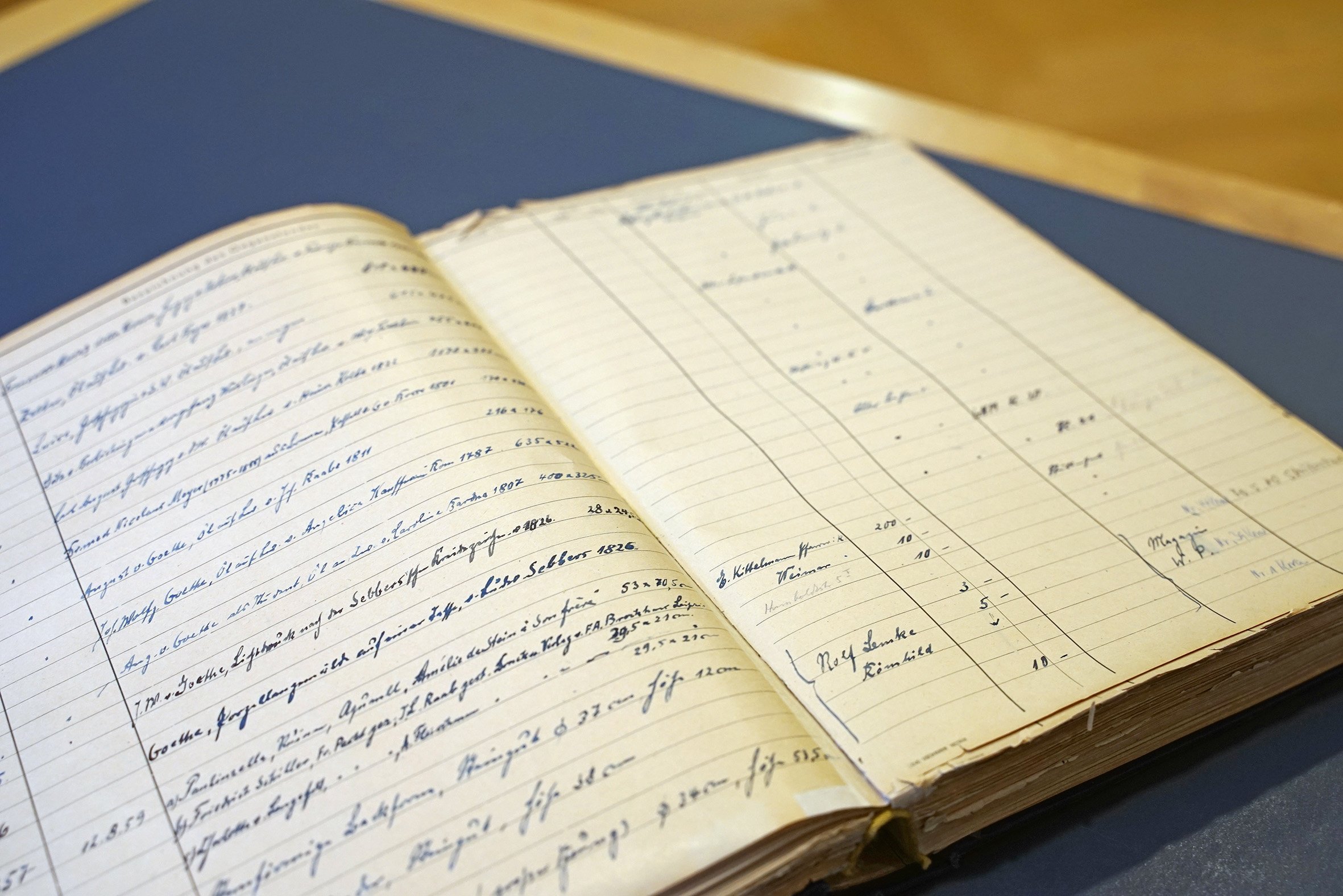 Erwerbungen der Nationalen Forschungs- und Gedenkstätten der klassischen deutschen Literatur in Weimar werden in den sechziger Jahren handschriftlich in Inventarbüchern vermerkt, © Axel Völcker