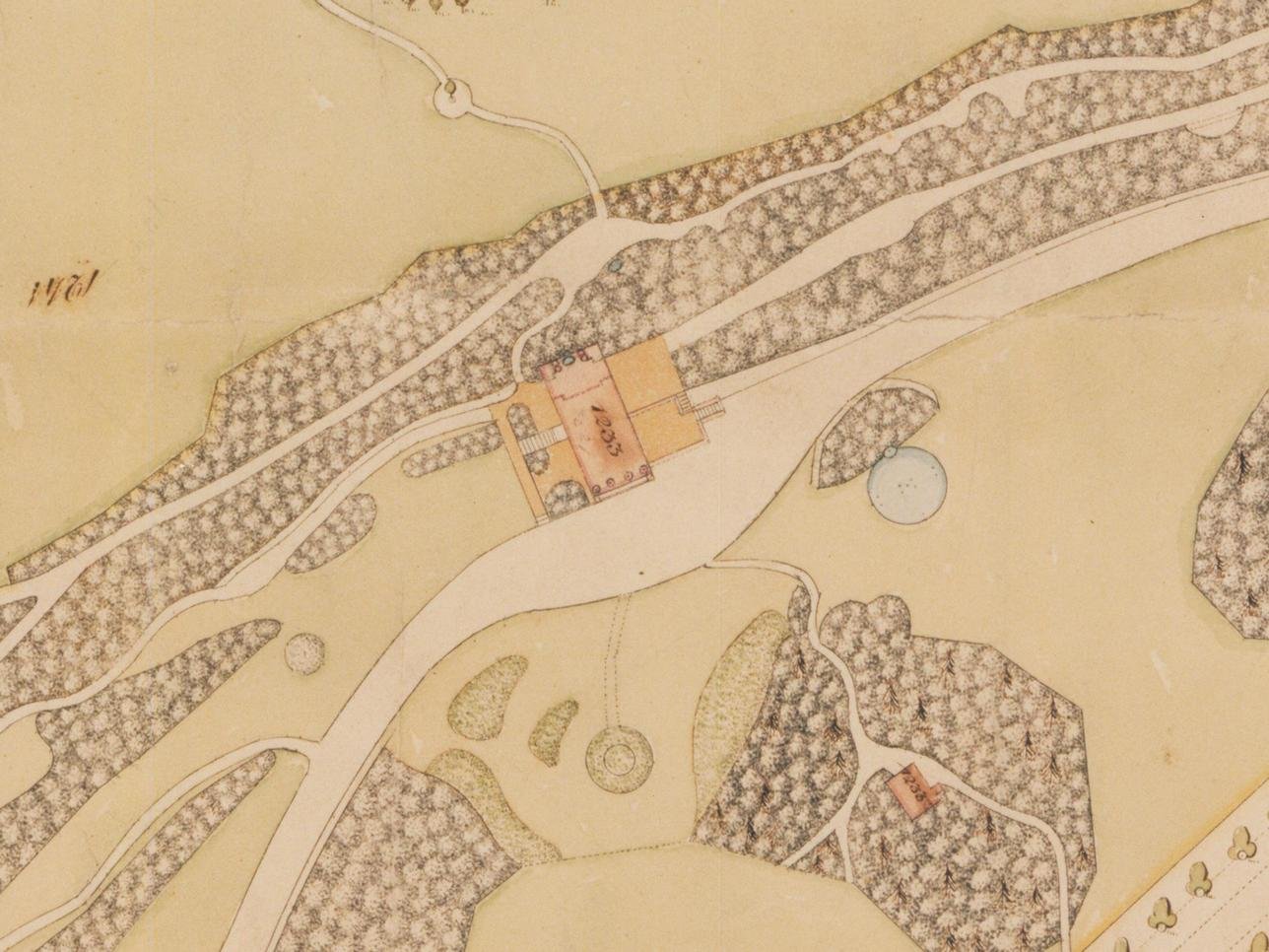 Römisches Haus und Umfeld, Ausschnitt aus dem Plan der Großherzoglichen Residenzstadt Weimar, Johann Valentin Blaufuß, 1818/22, © Landesarchiv Thüringen – Hauptstaatsarchiv Weimar, Flurkarte Nr. 1078, Bl. 2 (Ausschnitt)
