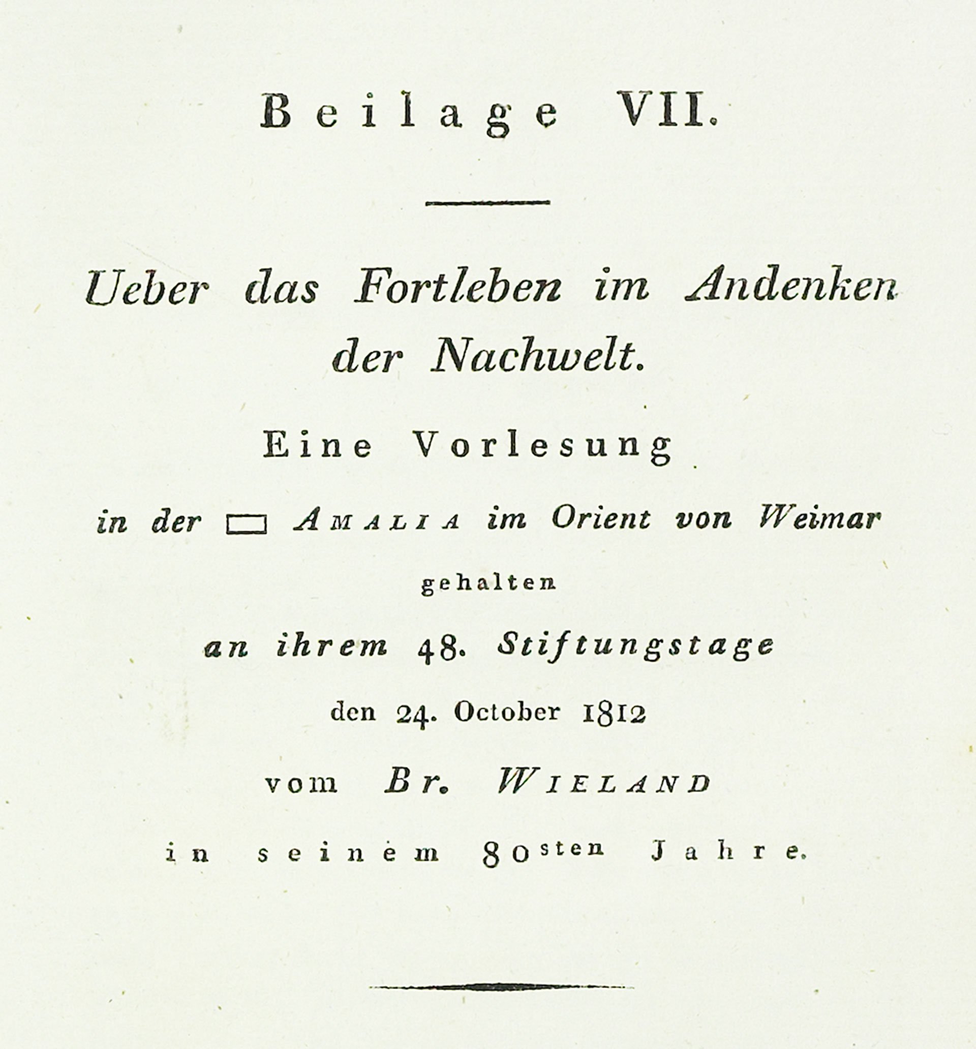 C. M. Wieland: Ueber das Fortleben im Andenken der Nachwelt, Weimar 1812. Herzogin Anna Amalia Bibliothek, Klassik Stiftung Weimar