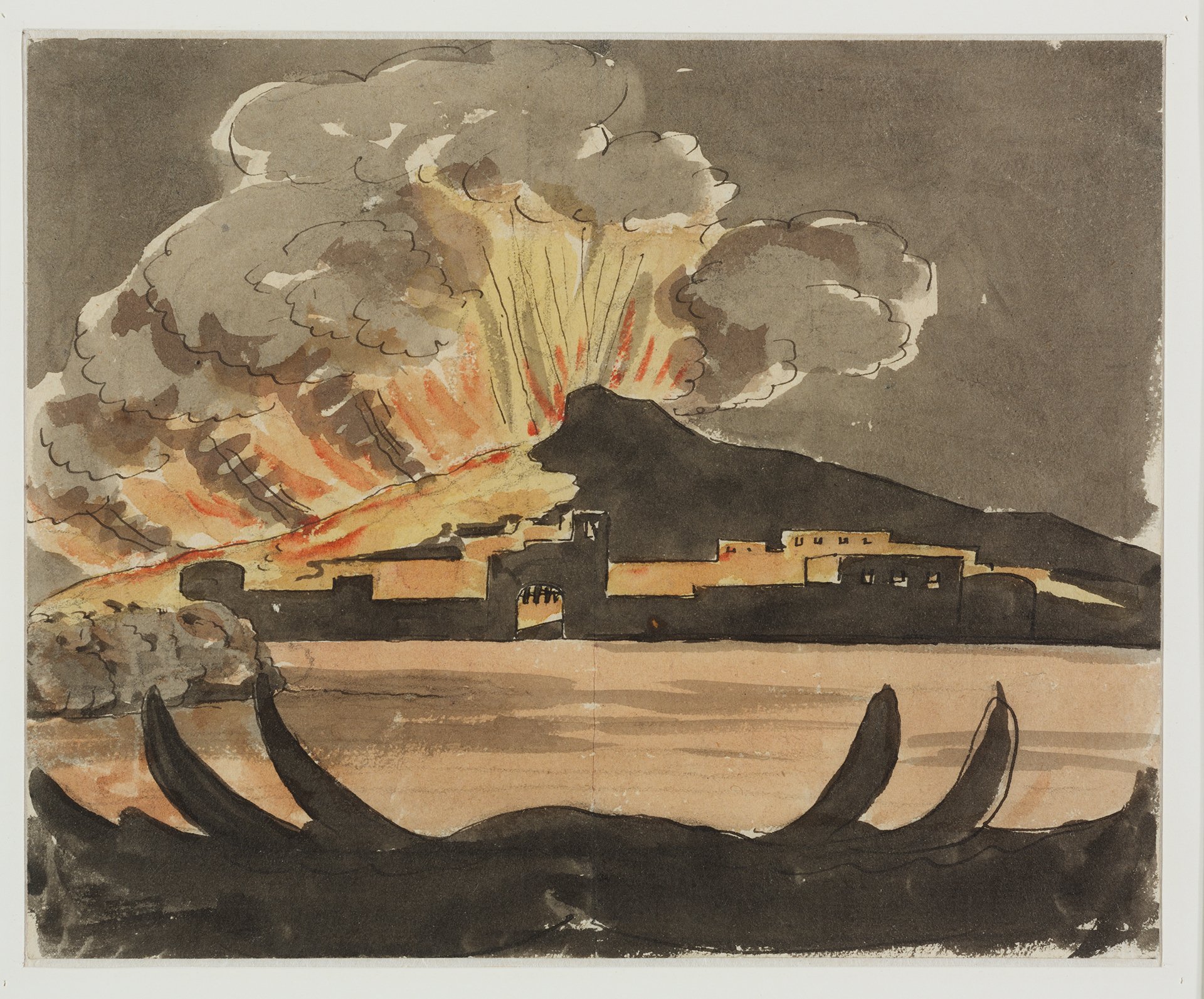 Zeichnung von Johann Wolfgang von Goethe mit Aquarell eines Vesuvausbruchs, von 1787