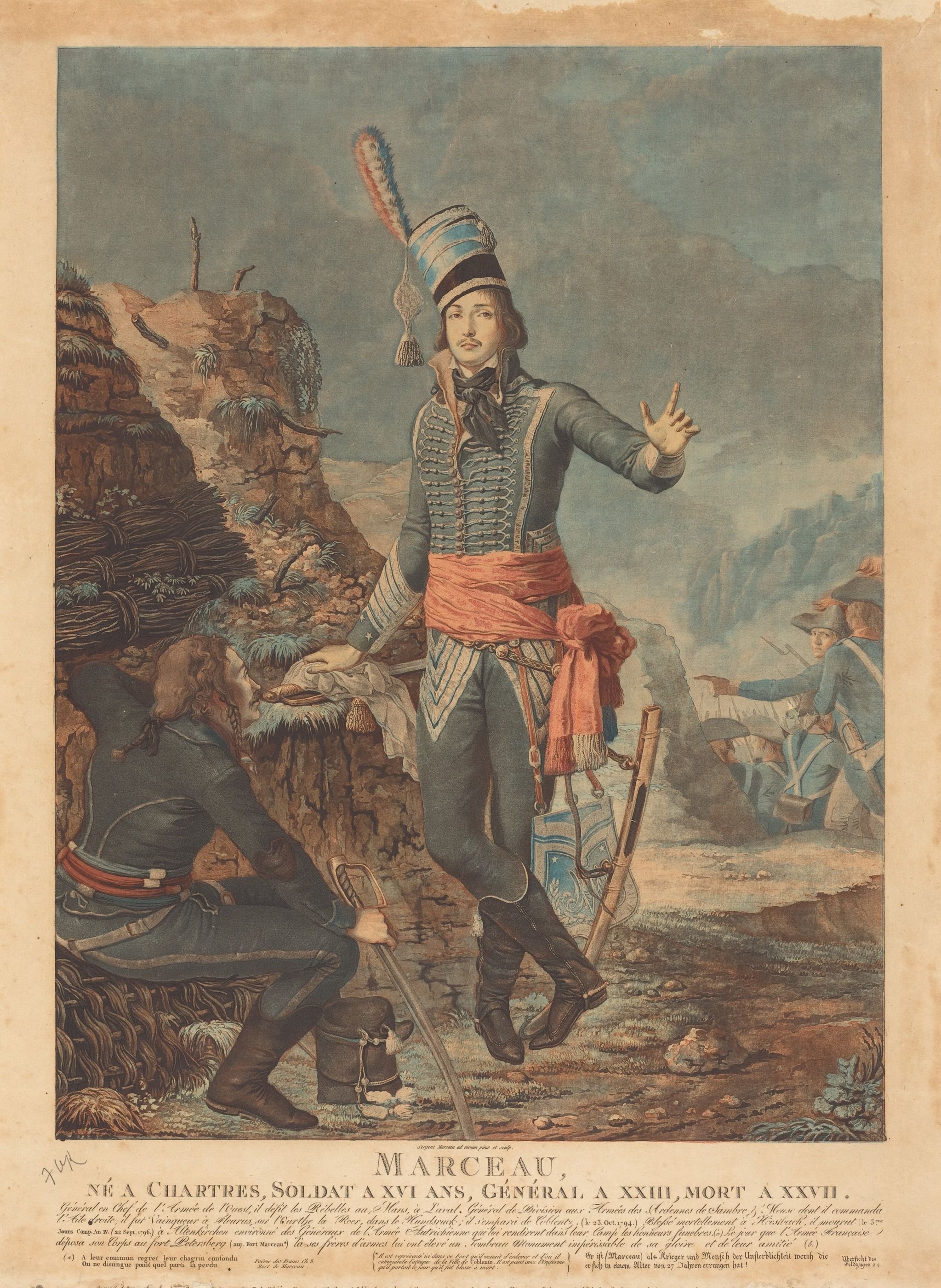 Antoine Louis Francois Sergent-Marceau, Général Francois Séverin Marceau-Desgraviers (1769-1796), 1798, Aquatinta, koloriert (Abbildung: © Courtesy National Gallery of Art, Washington)